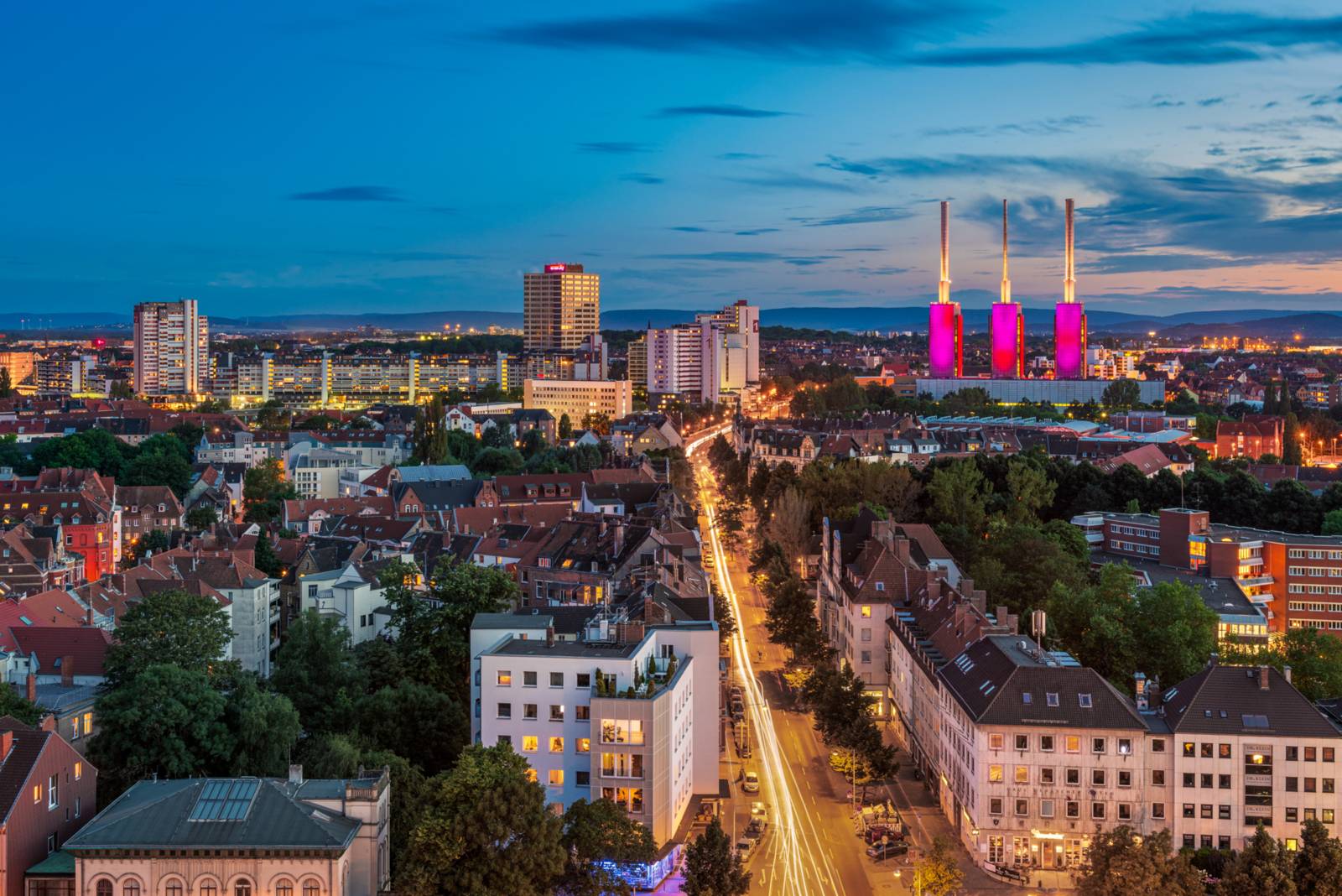 Blick auf Hannover bei Nacht